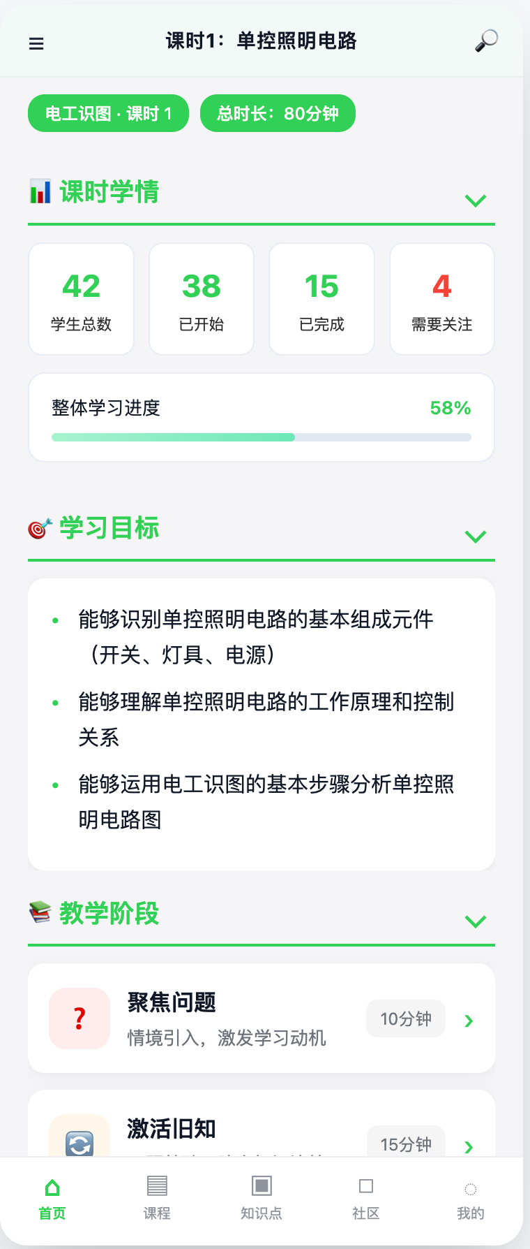 元学 App 课时学情界面